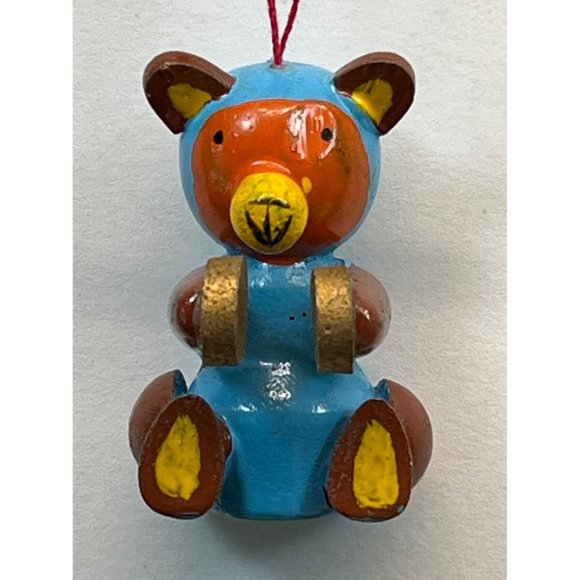 Vintage Teddy Bear with Cymbals Wood Christmas Tree Ornament Handpainted - Picture 4 of 5